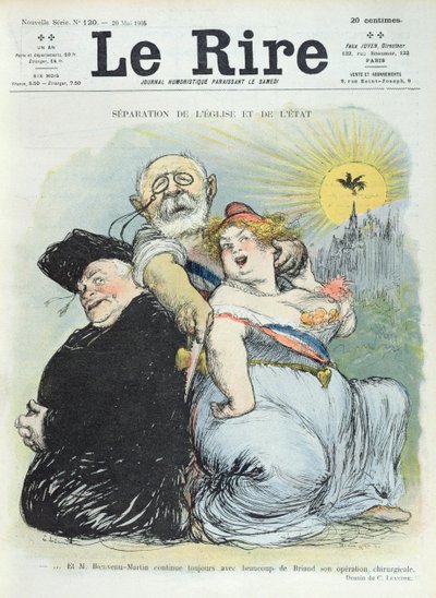 1905年5月20日の「Le Rire」誌からの似顔絵、教会と国家を隔てるジャンバティストビエンヴヌマルタン（1847-1943） 作： Charles Leandre